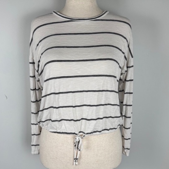 Green Envelope Tops - Green Envelope Long Sleeve Striped Front Tie Shirt